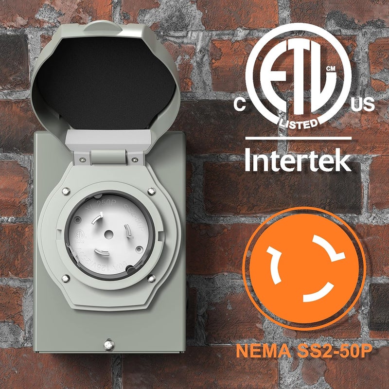 CircleCord 50 Amp Generator Inlet Box with Pre-Drilled 4 Big Wiring Holes, NEMA SS2-50P Power Inlet Box, 125/250 Volt, 12500 Watts with LED Power Indicator for Ourdoor Use, ETL Listed - Image 5